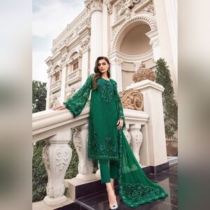Original Maria B. Elegant Green Embroidered Outfit - Pakistani Desinger Dress
